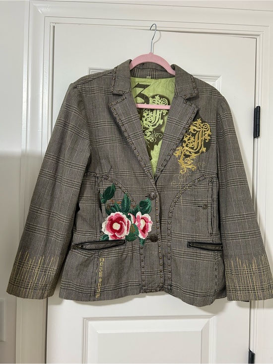 Johnny Was Jackets & Blazers - Johnny Was Workshop Plaid Embroidered Blazer